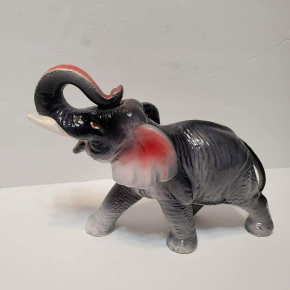 Vintage Elephant Figurine, Porcelain, Trunk Up Elephant, Good Luck Figure 9" - Picture 1 of 8